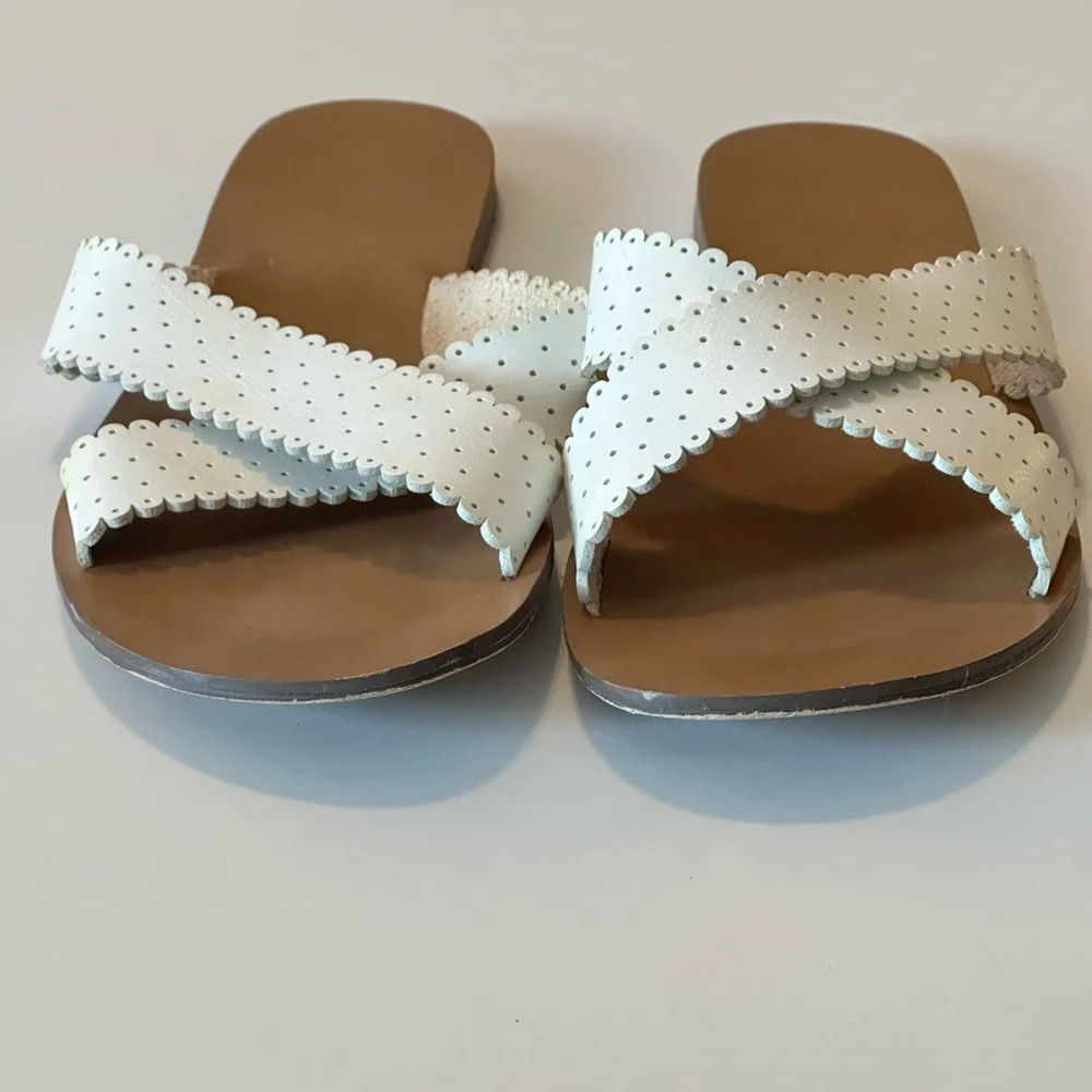 J. Crew White Leather Cross Strap Slide Sandals - Picture 6 of 8